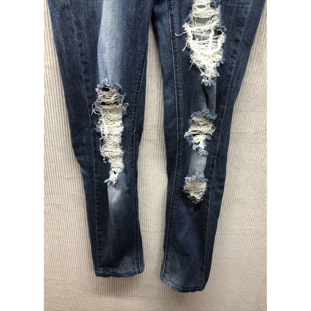 Machine Juniors Jeggings Size 9 Factory Destroyed Dark Wash - Picture 4 of 16